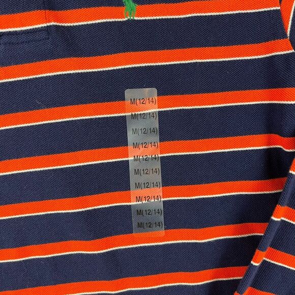 Polo Ralph Lauren Polo Long Sleeve Boys M 12/14 Stripe Orange Blue NWT - Picture 3 of 10
